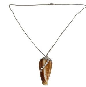 Conus Diadema Cone Shell Clear Rhinestones Stainless Steel Necklace